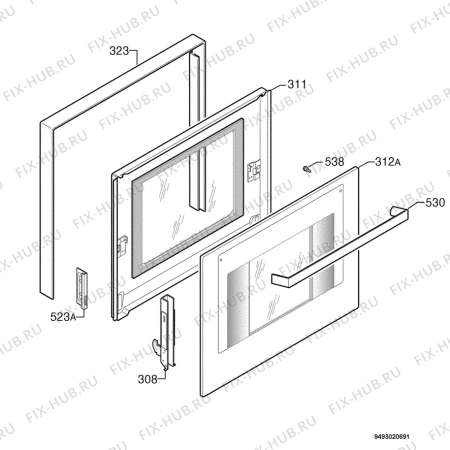 Взрыв-схема плиты (духовки) Zanussi ZOU653FTIW - Схема узла Door 003